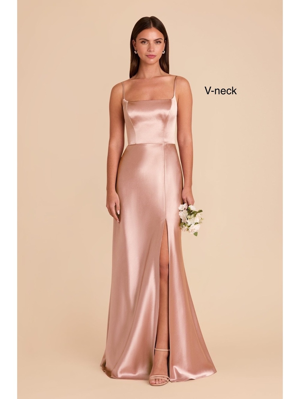 Birdy Grey Dress Rose Gold Shiny Satin Bridesmaid Gown Formal Maxi Dress XS